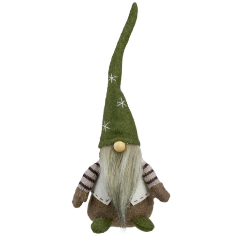 12" Green and Brown Sitting Gnome with Vest Christmas Figure - IMAGE 1