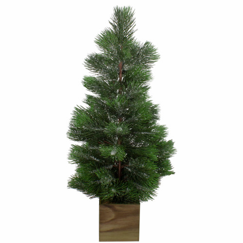 3' Snowy Pine Artificial Christmas Tree in Wooden Pot - Unlit - IMAGE 1