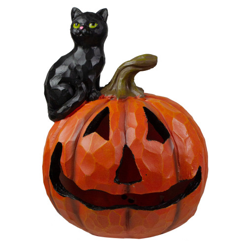 10" LED Lighted Jack-O-Lantern and Black Cat Tabletop Halloween Figure - IMAGE 1