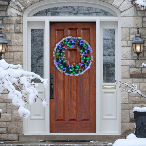 Multi-Function Color Changing Fiber Optic Artificial Pine Christmas Wreath - 24" - IMAGE 1