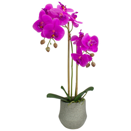 Real Touch™️ Purple Artificial Orchid Plant with a Gray Stone Pot - 14" - IMAGE 1