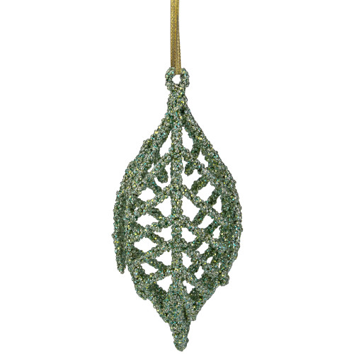 6.5" Green 3-D Glittered Iron Wire Finial Christmas Ornament - IMAGE 1