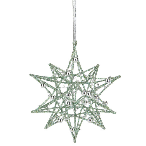 5" Glitter Green Iron Wire Starburst with Beads Christmas Ornament - IMAGE 1