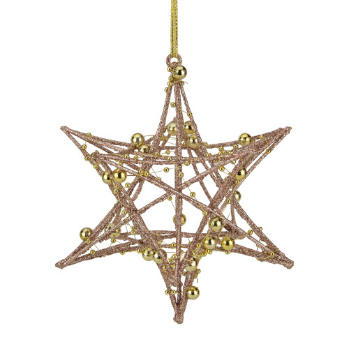 Starburst 3-D with Glitter and Beads Christmas Ornament - 5" - Rose Gold - IMAGE 1