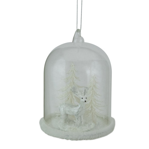 Winter Reindeer Under Glass Cloche Christmas Ornament - 4.25" - White - IMAGE 1