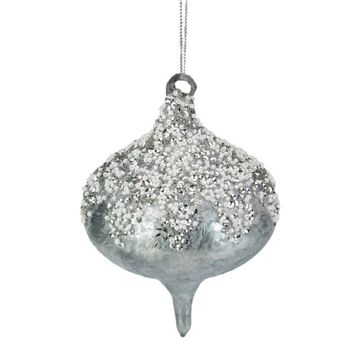 5.25" Silver Beads and Sequins Glass Onion Christmas Ornament - IMAGE 1