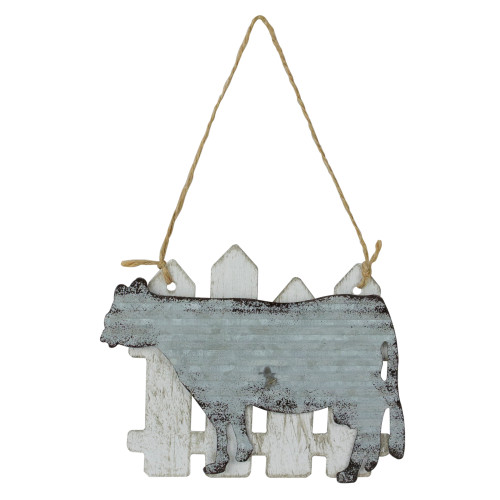 4.5" Country Rustic Cow and White Picket Fence Christmas Ornament - IMAGE 1