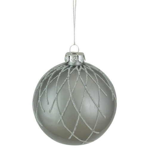 4" Gray Diamond Pattern Christmas Ball Glass Ornament - IMAGE 1