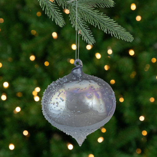 4.5-Inch Silver Iridescent Glass Onion Christmas Ornament - IMAGE 1