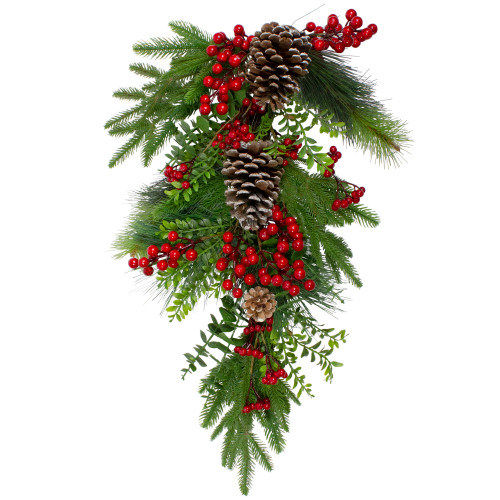 Berry Pine and Eucalyptus Artificial Teardrop Christmas Swag - 28" - Unlit - IMAGE 1