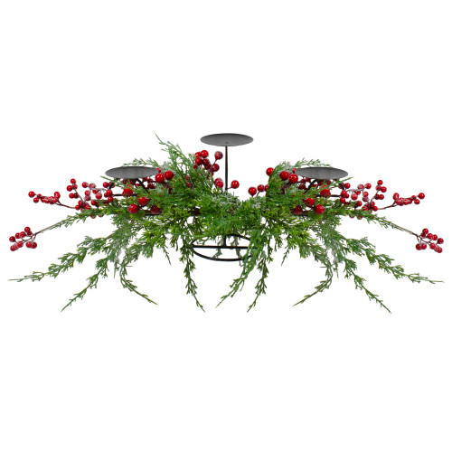 Frosted Berry and Foliage Triple Candle Holder Christmas Decoration - 32" - IMAGE 1