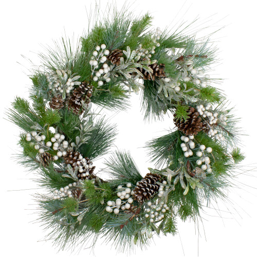 Glittered White Berry and Pinecone Artificial Christmas Wreath, 30-Inch, Unlit - IMAGE 1