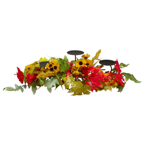 28" Yellow Sunflower and Red Leaves Fall Harvest Candle Holder - IMAGE 1