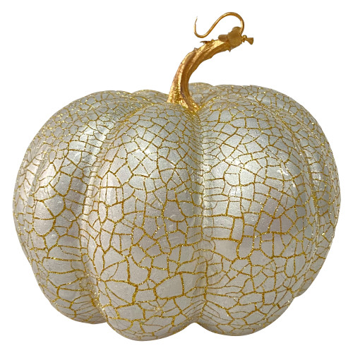 Crackled Fall Harvest Pumpkin Decoration - 9" - Champagne and Gold Finish - IMAGE 1