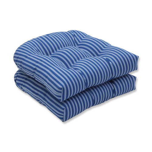 Striped Outdoor Patio Wicker Seat Cushions - 19" - Set of 2 - Blue and White - IMAGE 1