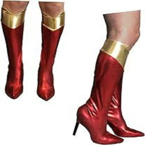 Gold and Red Supergirl Boot Tops Girls Halloween Accessory- 6+ - IMAGE 1