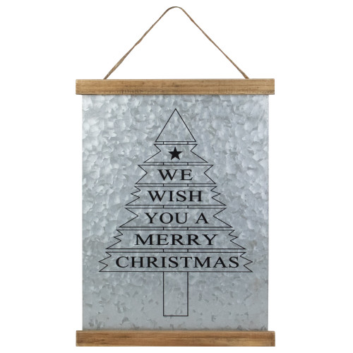 16" We Wish You a Merry Christmas Galvanized Sheet Metal Hanging Wall Sign - IMAGE 1
