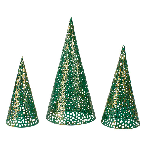 Set of 3 Green and Gold Christmas Tabletop Cone Trees 16" - IMAGE 1