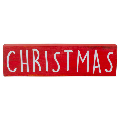 11.75" Wooden Red and White Rectangular "Christmas" Tabletop Plaque - IMAGE 1