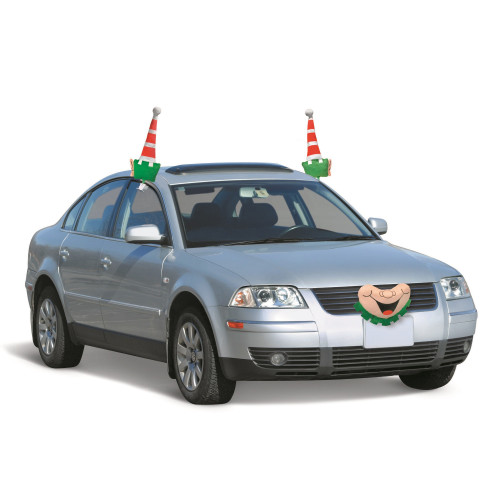 19" Red and Green Elf Christmas Car Decorating Kit - Universal Size - IMAGE 1