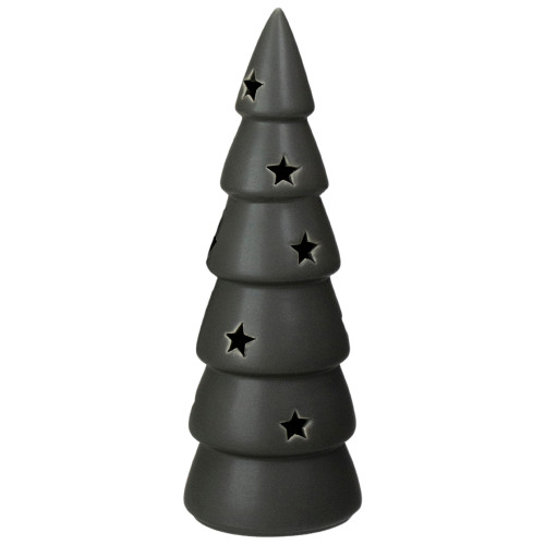 9" Lighted Dark Gray Ceramic Christmas Tree Tabletop Decor - IMAGE 1