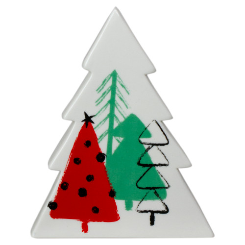 6" White, Red, and Green Ceramic Christmas Tree Tabletop Decor - IMAGE 1