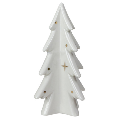 6.25" White and Gold Ceramic Mini Christmas Tree Tabletop Decoration - IMAGE 1