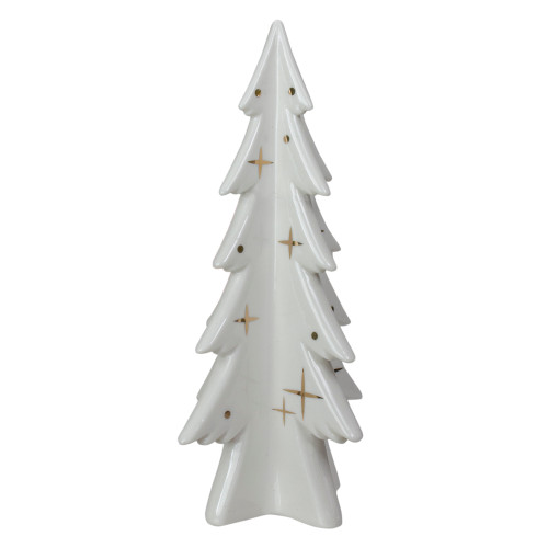 9" White and Gold Ceramic Mini Christmas Tree Tabletop Decoration - IMAGE 1