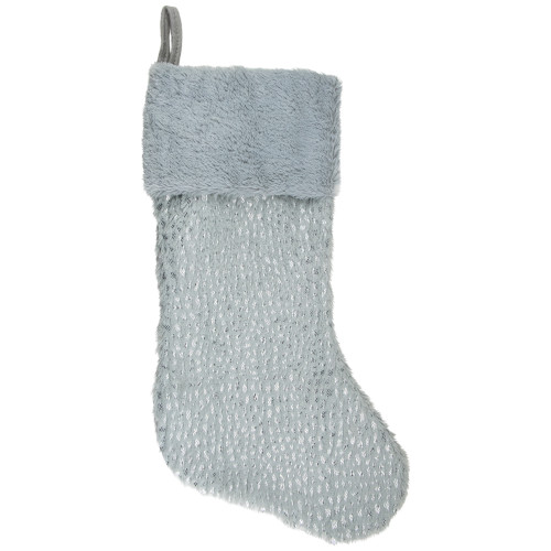 20" Gray and Silver Faux Fur Christmas Stocking - IMAGE 1