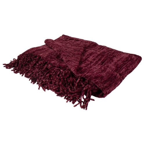 Textured Woven Knit Chenille Throw Blanket with Fringe - 50" x 60" - Burgundy Red - IMAGE 1