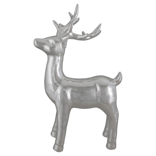 Shiny Ceramic Standing Reindeer Christmas Decoration - 14" - Silver - IMAGE 1