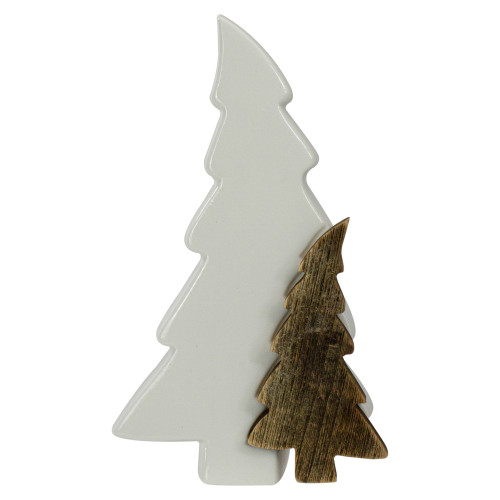 8.5" Ceramic and Wood Trees Christmas Decoration - IMAGE 1