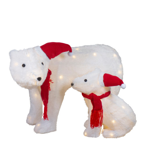 Set of 2 LED Lighted Chenille Polar Bears Outdoor Christmas Decorations - IMAGE 1