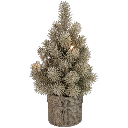 10.25" LED Potted Champagne Metallic Glitter Artificial Christmas Tree - Clear Lights - IMAGE 1