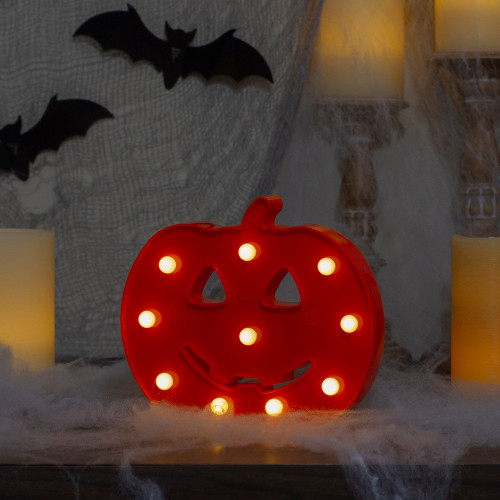 8.5" LED Lighted Orange Jack-O-Lantern Halloween Marquee Sign - IMAGE 1