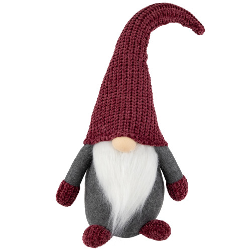 Standing Gnome with Knitted Hat Christmas Decoration - 18" - Mauve and Gray - IMAGE 1
