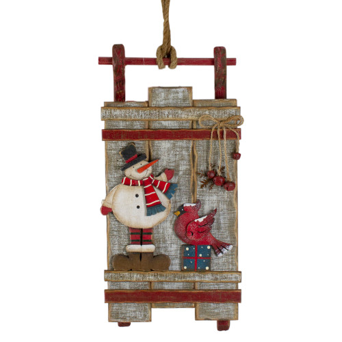 15.25" Brown and Red Wooden Snowman Sleigh Christmas Wall Decor - IMAGE 1