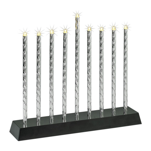 Silver Diamond Cut Battery Operated LED Menorah, 10.5in X 9in - IMAGE 1