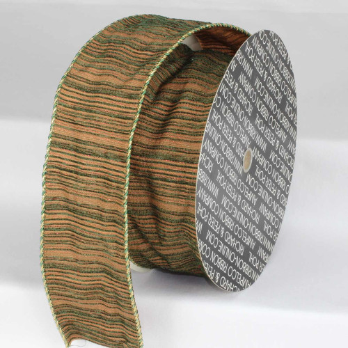 Green and Gold Querstreifen Decorative Wired Craft Ribbon 2.5" x 20 Yards - IMAGE 1