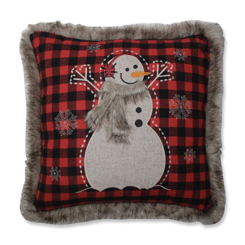 Buffalo Plaid Snowman Square Throw Pillow - 18" - Red and Black - IMAGE 1