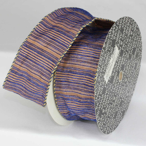 Blue and Gold Querstreifen Decorative Wired Craft Ribbon 4" x 20 Yards - IMAGE 1