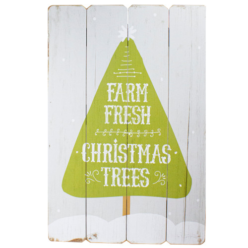 24” Gray and Green Farm Fresh Christmas Trees Wooden Hanging Wall Sign - IMAGE 1