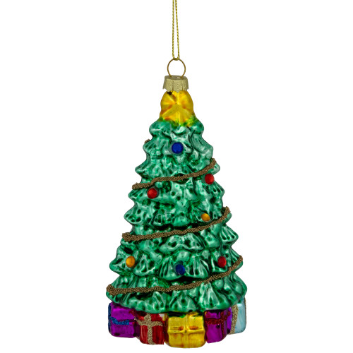 5" Shiny Green Decorated Christmas Tree Hanging Glass Ornament - IMAGE 1
