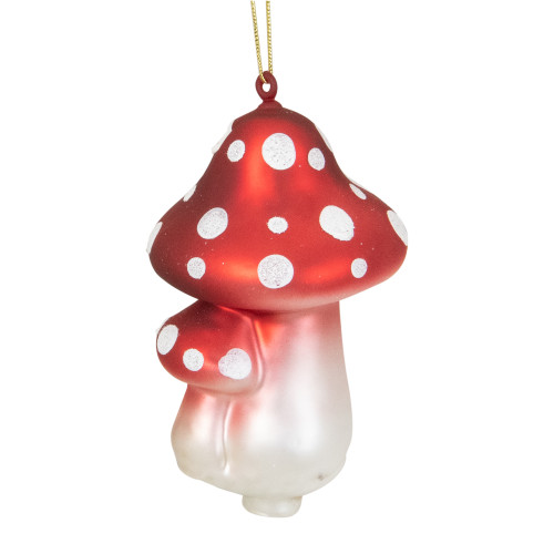 4" Red and White Amanita Mushroom Hanging Glass Christmas Ornament - IMAGE 1