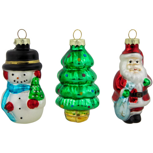 Set of 3 Holiday Figurines Glass Christmas Ornaments 3" - IMAGE 1