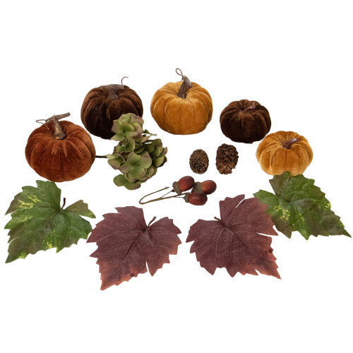 Set of 10 Pumpkin, Pine Cone, Berry and Leaves Fall Harvest Decor Set - IMAGE 1