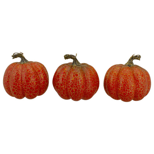 Set of 3 Orange Artificial Fall Harvest Pumpkins 4" - IMAGE 1