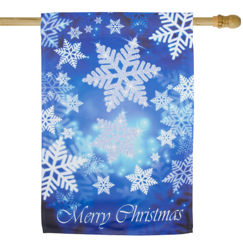 Sparkling Snowflakes "Merry Christmas" Outdoor House Flag - 28" x 40" - IMAGE 1