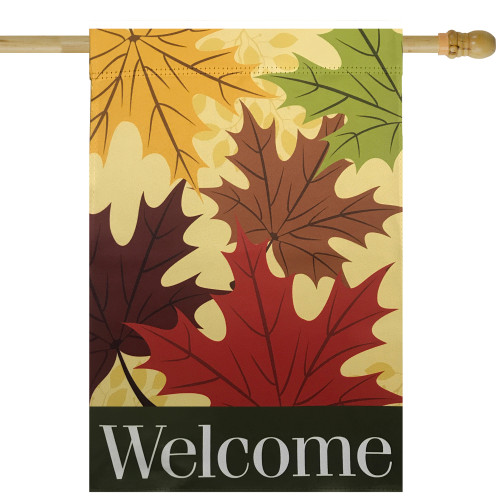 Red and Yellow Fall Leaves Welcome Outdoor House Flag 28" x 40" - IMAGE 1