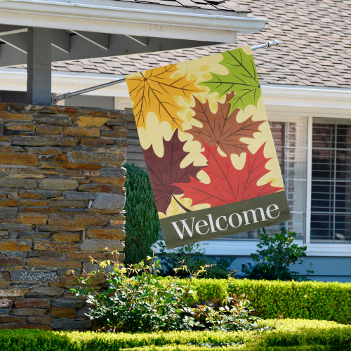 Red and Yellow Fall Leaves Welcome Outdoor House Flag - 40" x 28" - IMAGE 1